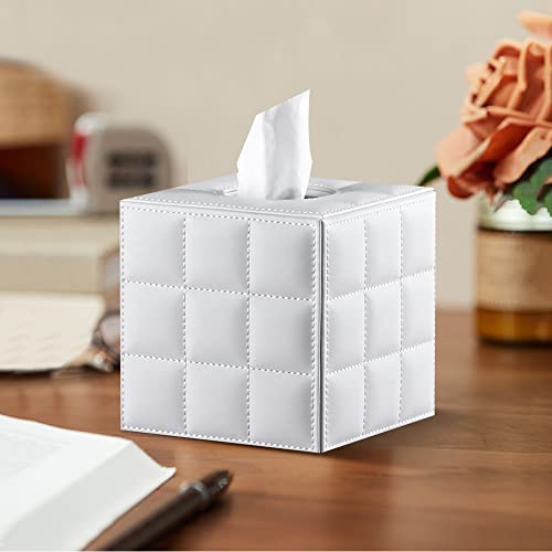 BIBELUN Tissue Box Cover, PU Leather Square Tissue Box Holder,Napkin Dispenser,Decorative Storage Box/Organizer for Bathroom Vanity Countertop, Nightstand, Coffee Table, Home,Office Desk & Car