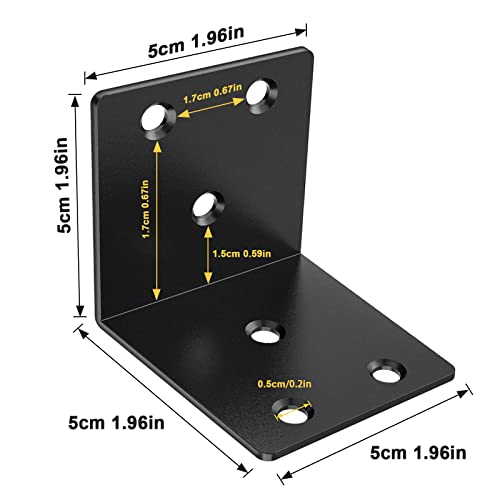 Riuog 20 Pcs Metal Corner Braces, 2in L Brackets for Wood, 90 Degree Heavy Duty Wide Corner Black Metal Corner Bracket for Wood Furniture Bed Chair