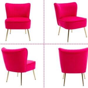 Shunzhi Velvet Accent Chairs Set of 2 Modern Upholstered Slipper Chairs with Golden Legs Comfy Armless Wingback Side Chairs Corner Chair for Bedroom/Dining Room/Living Room/Office,Rose Red