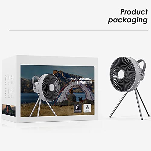 megpad Portable Camping Fan, 10000mAh rechargeable Battery Operated Personal Outdoor Desk Fan 4 Speed with Magnetic Remote Control, Flexible Tripod, Timer, Multifunction Tent Fan with Led Light