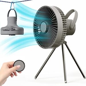 megpad portable camping fan, 10000mah rechargeable battery operated personal outdoor desk fan 4 speed with magnetic remote control, flexible tripod, timer, multifunction tent fan with led light