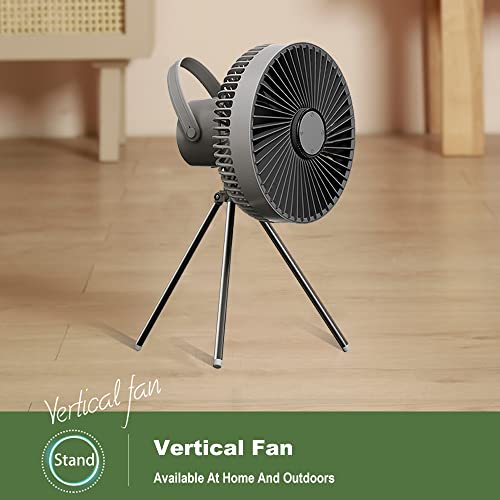 megpad Portable Camping Fan, 10000mAh rechargeable Battery Operated Personal Outdoor Desk Fan 4 Speed with Magnetic Remote Control, Flexible Tripod, Timer, Multifunction Tent Fan with Led Light