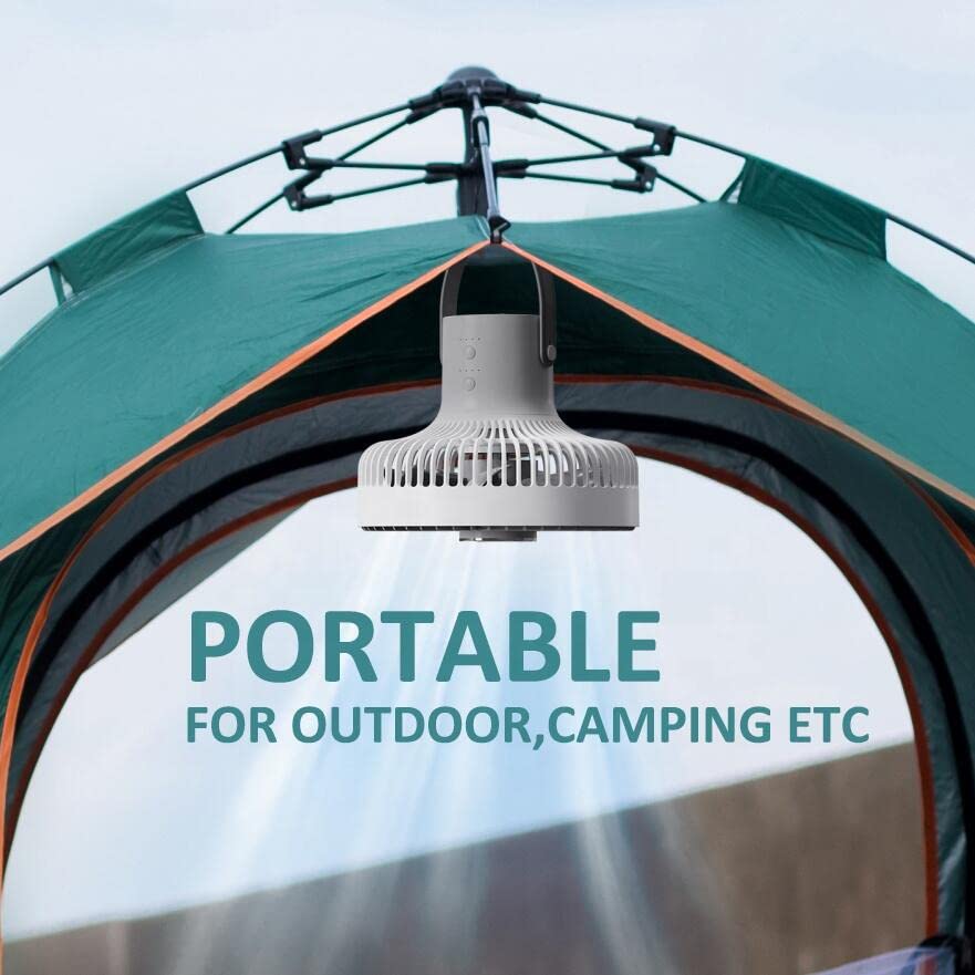 megpad Portable Camping Fan, 10000mAh rechargeable Battery Operated Personal Outdoor Desk Fan 4 Speed with Magnetic Remote Control, Flexible Tripod, Timer, Multifunction Tent Fan with Led Light