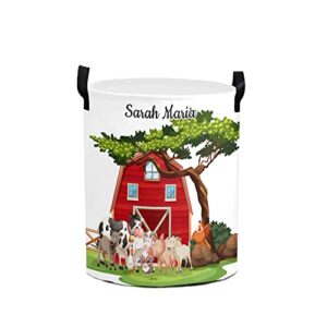 nzoohy farm animals personalized custom laundry basket clothes round storage handle waterproof, custom foldable large capacity and lightweight, for bedroom bathroom decoration
