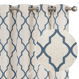 collact linen curtains for living room farmhouse moroccan tile print window treatments geometric curtains lattice grommet drapes for dining room bedroom 84 inch length 2 panels set blue on