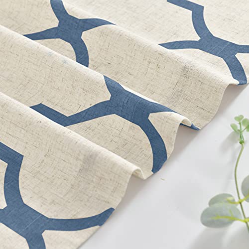 COLLACT Linen Curtains for Living Room Farmhouse Moroccan Tile Print Window Treatments Geometric Curtains Lattice Grommet Drapes for Dining Room Bedroom 84 Inch Length 2 Panels Set Blue on