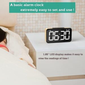 Searon Digital Alarm Clock with LED Display, Brightness Adjustment, Battery Backup, Snooze, 12/24Hr for Heavy Sleepers Kid Senior Teen Boy Girl Kitchen - 5.5 x 3 x 1.6 Inches. (Wood Grain Color)