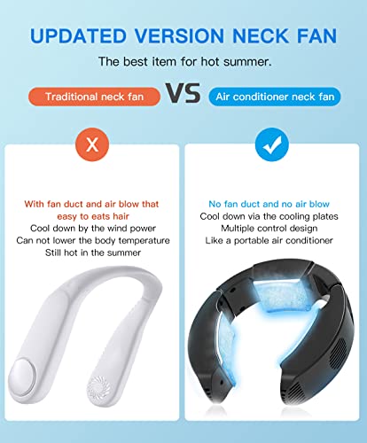 THOUSTA Neck Fan Portable Air Conditioner Bladeless Neck Fan with 3 Cooling Plates Two Speed Adjusted Portable Fan USB Fan with 10000mAh Power Bank (NO BATTERY IN THE FAN) Black