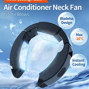 THOUSTA Neck Fan Portable Air Conditioner Bladeless Neck Fan with 3 Cooling Plates Two Speed Adjusted Portable Fan USB Fan with 10000mAh Power Bank (NO BATTERY IN THE FAN) Black