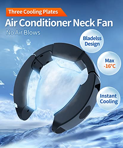 THOUSTA Neck Fan Portable Air Conditioner Bladeless Neck Fan with 3 Cooling Plates Two Speed Adjusted Portable Fan USB Fan with 10000mAh Power Bank (NO BATTERY IN THE FAN) Black