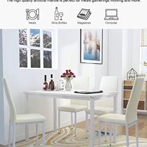 Recaceik Furniture 5 Piece Faux Dining Set, Modern Kitchen Table Marble Top and High Chairs for Breakfast Nook Small Spaces Beige