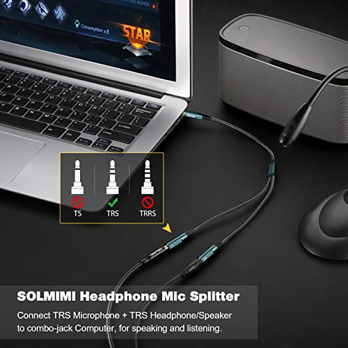 SOLMIMI 1/4 to 3.5mm Headphone Jack Adapter, 1/4 to 1/8 6.35mm Male to 3.5mm Female TRS Stereo Adapter Headset Adapter, 3.5mm TRRS to Dual 3.5mm Audio Mic, Headphone Y Splitter