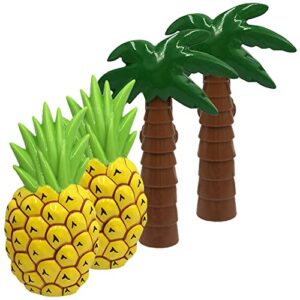 kirmoo 4 pack beach towel clips for beach pool lounge & cruise chairs holders palm tree,plastic large clothespins for hanging clothes pins set of 4 (palm tree and pineapple)