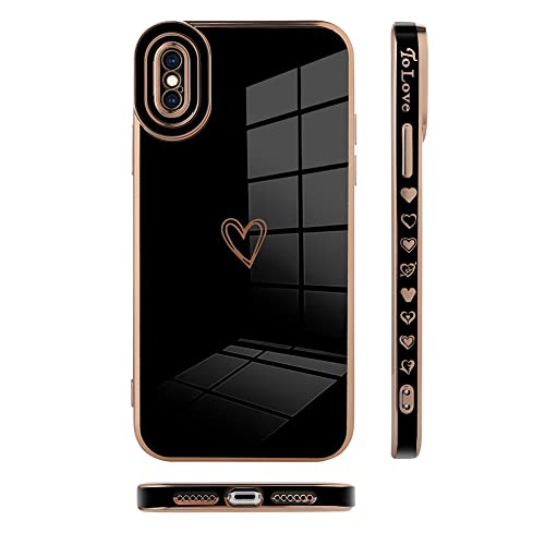 Bonoma Compatible with iPhone Xs Max Case Love Heart Plating Electroplate Luxury Elegant Case Camera Protector Soft TPU Shockproof Protective Corner Back Cover iPhone Xs Max Case -Black