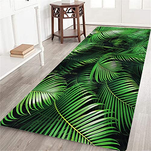 MATEKULI Long Runner Rug,Tropical Exotic Palm Tree Leaves Branches Botanical Jungle Garden Nature,Non-Slip Floor Carpet Hallway Doormat Entrance Door Mats Washable Area Kitchen Rugs