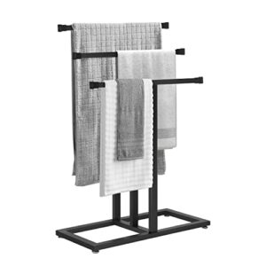 myoyay freestanding towel racks holder for bathroom 3-tier metal towel bar stand organizer for bath & hand towels for bathroom shower storage black