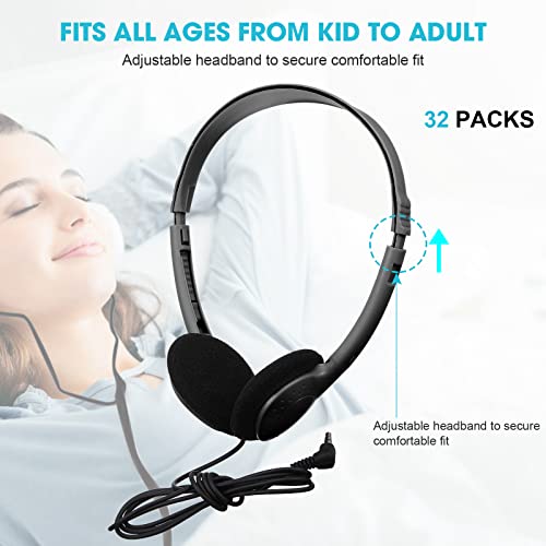 Konohan 30 Pack Headphones Black Adjustable Wire Classroom Headphones Library on Ear Headphones Comfortable School Headphones with 3.5 mm Headphone Plug for Student, Kids, Adults, Travel