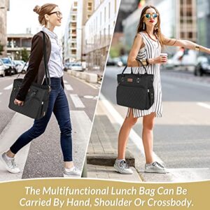 EASYA Large Women Lunch Bags for Work Insulated/Insulated Adult Lunch Box for Women/Durable Nylon Thermal Lunch Bag for Women/Leakproof Cooler Lunch Tote Bag with Storage Pocket (Black)