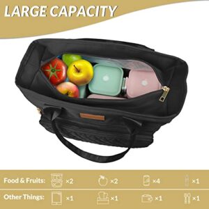 EASYA Large Women Lunch Bags for Work Insulated/Insulated Adult Lunch Box for Women/Durable Nylon Thermal Lunch Bag for Women/Leakproof Cooler Lunch Tote Bag with Storage Pocket (Black)