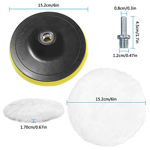 SourceTon 6 Piece Self Adhesive Wool Polishing Disc Kit, Paint Waxing Wool Wheel, Automobile Beauty Waxing Sponge Wheel, with Self Adhesive Suction Cup, Used for Car Polishing and Waxing