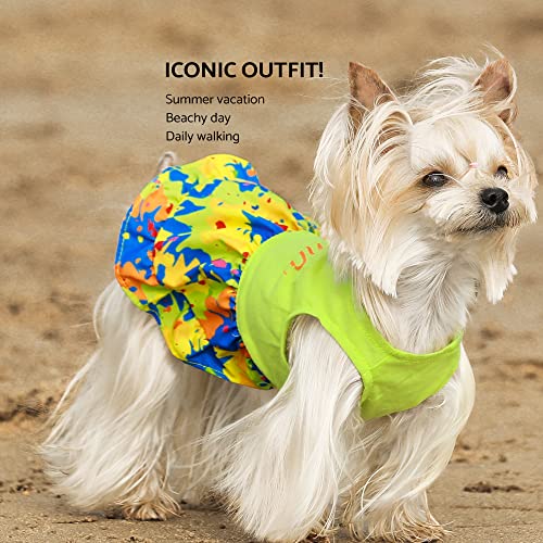 Fitwarm Dog Hawaiian Dress, Summer Dog Clothes for Small Dogs Girl, Pet Beach Luau Outfit, Cat Costume, Neon Yellow, XS