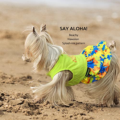 Fitwarm Dog Hawaiian Dress, Summer Dog Clothes for Small Dogs Girl, Pet Beach Luau Outfit, Cat Costume, Neon Yellow, XS