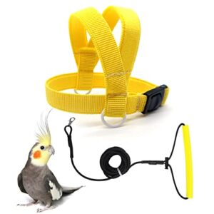 vanfavori bird harness with buckle clip and a leash, easy to wear for bird parrots cockatiel s size weight 85-105 grams, yellow