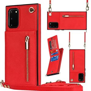 jaorty samsung galaxy s 20 fe 5g phone case with card holder for women,samsung galaxy s20 fe 5g crossbody case wallet with strap lanyard with kickstand,credit card slots pu leather cases,6.5",red