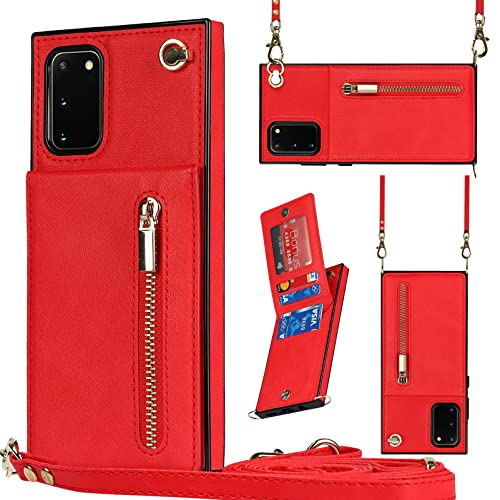 Jaorty Samsung Galaxy S 20 FE 5G Phone Case with Card Holder for Women,Samsung Galaxy S20 FE 5G Crossbody Case Wallet with Strap Lanyard with Kickstand,Credit Card Slots PU Leather Cases,6.5",Red