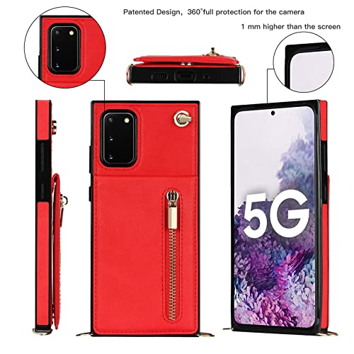 Jaorty Samsung Galaxy S 20 FE 5G Phone Case with Card Holder for Women,Samsung Galaxy S20 FE 5G Crossbody Case Wallet with Strap Lanyard with Kickstand,Credit Card Slots PU Leather Cases,6.5",Red