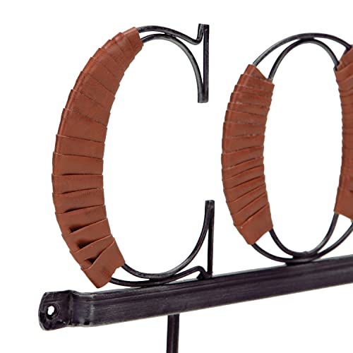 NIKKY HOME Coffee Mug Wall Rack, Metal Coffee Cup Holder Wall Mounted with 4 Hooks and Rustic Leather Mug Holder Coffee Word Sign and Cutout Design