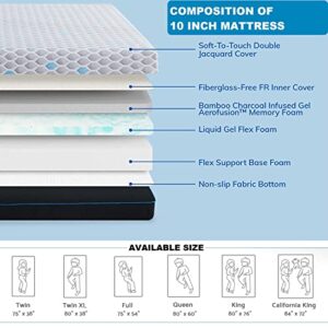 IULULU California King Mattress, 10 Inch Memory Foam Mattresses in a Box Medium Feeling, Bamboo Charcoal Gel Infused Bed in a Box with Fabric Cover, White, (JI-SOFT-10CK)