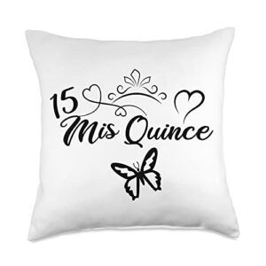 quinceanera 15th birthday apparel quinceanera mis 15 anos 15th quince birthday throw pillow, 18x18, multicolor