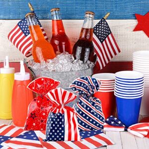Whaline 150Pcs 4th of July Cello Bags 3 Design Patriotic Stars Stripes Cellophane Bags with Twist Tie American Flag Party Candy Goodie Treat Bag for Independence Day Memorial Day Party Favor Supplies