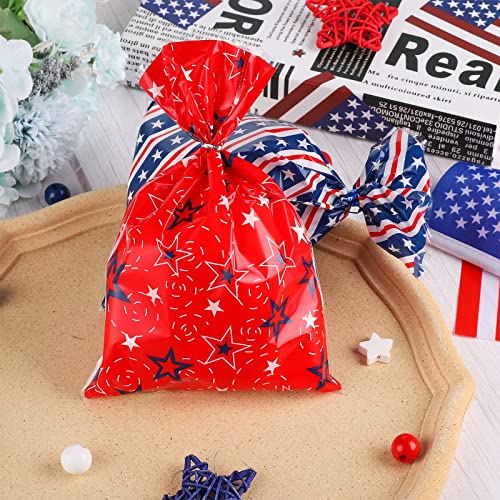 Whaline 150Pcs 4th of July Cello Bags 3 Design Patriotic Stars Stripes Cellophane Bags with Twist Tie American Flag Party Candy Goodie Treat Bag for Independence Day Memorial Day Party Favor Supplies