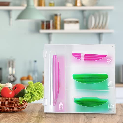 Acrylic Ziplock Bag Storage Organizer, Food Storage Bag Holders for Gallon, Sandwich, Snack, Quart Size Bags, Compatible With Ziploc, Solimo, Hefty, Glad Bags Variety Size