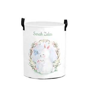 cute bunny bird personalized custom laundry basket clothes round storage handle waterproof, custom foldable large capacity and lightweight, for bedroom bathroom decoration