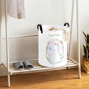 Cute Bunny Bird Personalized Custom Laundry Basket Clothes Round Storage Handle Waterproof, Custom Foldable Large Capacity and Lightweight, For Bedroom Bathroom Decoration