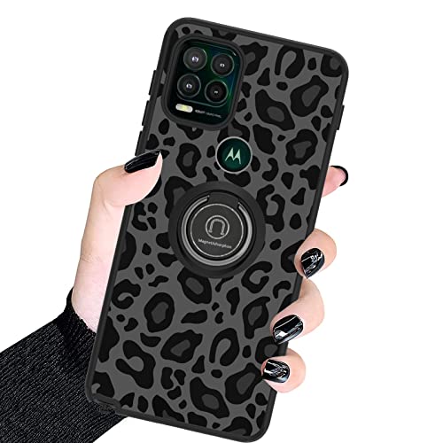 KANGHAR Moto G Stylus 5G 2021 Case, Leopard Design, Tire Texture Non-Slip, Shockproof Rugged TPU with Kickstand & Phone Ring Holder