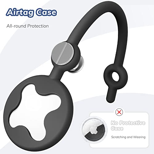 ELFRhino AirTag Case for Apple Airtag Holder, Silicone Airtag Keychain, Airtags 1 Pack Protective Cover for Luggage, Keys, Dog Collar, Backpacks, Multi-Color Airtag Accessories (Long Black x1)