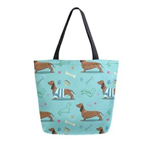 alaza cute dachshunds puppy dog bone canvas tote bag large women casual shoulder bag handbag,shopping grocery cotton bag reusable,multipurpose,heavy duty for outdoors weekender travel