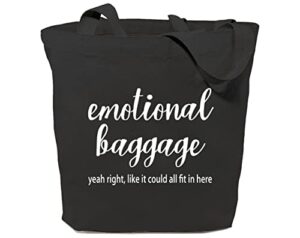 gxvuis emotional baggage canvas tote bag for women reusable work travel grocery shoulder shopping bags girls funny gifts black