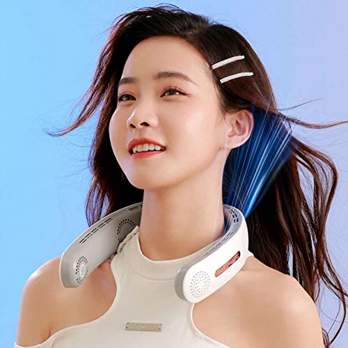 CICINOESI Neck fan rechargeable 4000mAh Bladeless 4 Turbo Fan lazy fan mini fan portable 9oz ultra light bladeless neck fan no hair clip 3 speeds portable Hand Free Strong neck fan Quiet Gifts (White)