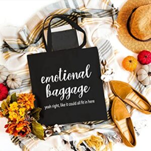 GXVUIS Emotional Baggage Canvas Tote Bag for Women Reusable Work Travel Grocery Shoulder Shopping Bags Girls Funny Gifts Black