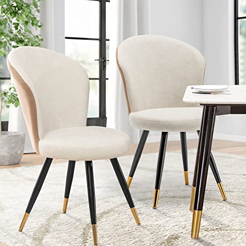 ALISH Dining Chairs, Modern Dining Chairs Set of 2, Uphosltered Dining Room Chairs Kitchen Chairs Desk Chairs Armless Side Chairs Beige