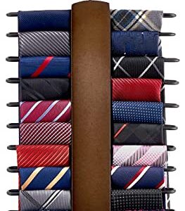 Mkono Wooden Tie Rack Retro Tie Belt Storage Hanger Organizer for Men Closet Space Saving Rack with 20 Non-Slip Hooks for Ties Belt Scarf Organize 360 Rotate Hanger Tie Display Holder, 1 Piece, Brown