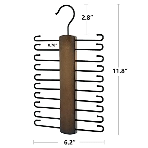 Mkono Wooden Tie Rack Retro Tie Belt Storage Hanger Organizer for Men Closet Space Saving Rack with 20 Non-Slip Hooks for Ties Belt Scarf Organize 360 Rotate Hanger Tie Display Holder, 1 Piece, Brown