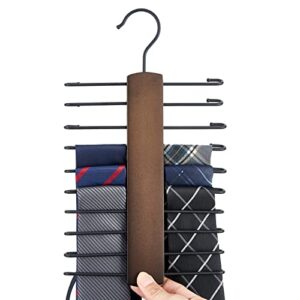 Mkono Wooden Tie Rack Retro Tie Belt Storage Hanger Organizer for Men Closet Space Saving Rack with 20 Non-Slip Hooks for Ties Belt Scarf Organize 360 Rotate Hanger Tie Display Holder, 1 Piece, Brown