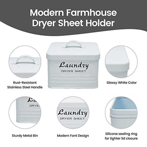 Farmhouse Metal Dryer Sheet Dispenser with Hinged Lid, Rustic Dryer Sheets Holder for Laundry Room Decor, Dryer Sheet Container Box Laundry Storage Organizer for Laundry Room Fabric Softener Sheets