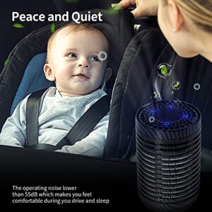 Car Air Purifier, QUEENTY Air Purifier for Car with H13 True HEPA Filter for Smoke, Dust, Mini Portable Air Purifier for Car Traveling, Quiet Personal Air Purifier for Office Use (Black)